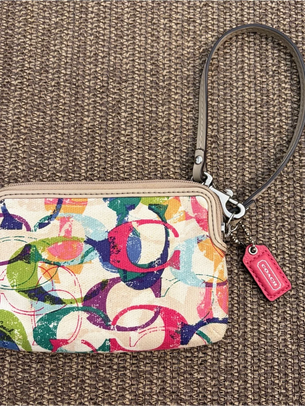 Coach Poppy Graffiti Watercolor Double Zip Wristlet